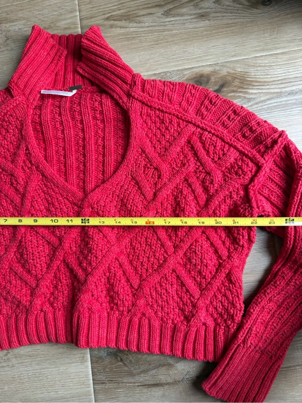 Free People Women's Red Cable Knit V-Neck Sweater